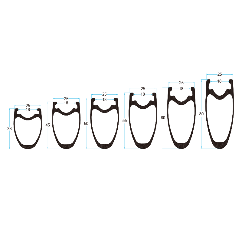 18mm Internal Width Carbon Road Disc Brake Rims cross-section profile