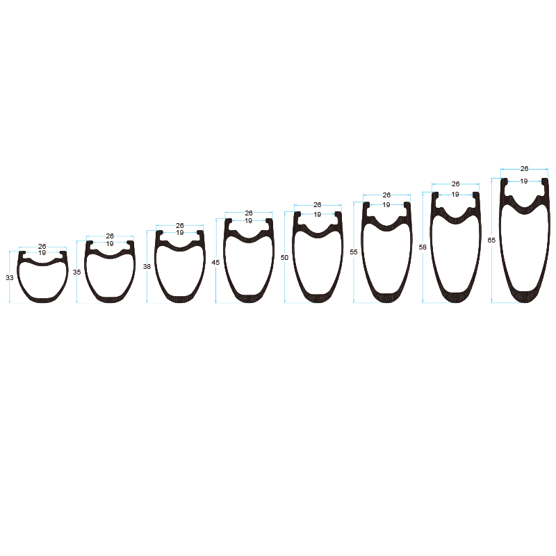 19mm Internal Width Carbon Road Disc Brake Rims cross-section profile